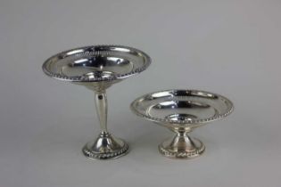 A sterling silver tazza with gadrooned and pierced border on pedestal stem and circular loaded base,