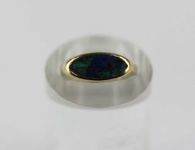 A 9ct gold ring set with an oval blue stone ring size L