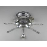 A collection of small silver items, comprising a set of 5 American Sterling silver spoons by Charles