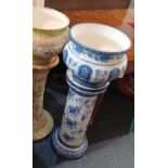 A late 19th century blue and white transfer printed matched ceramic jardiniere and stand, combined