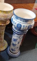 A late 19th century blue and white transfer printed matched ceramic jardiniere and stand, combined