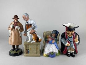 Three Royal Doulton figures comprising 'Thanks Doc!' 22cm high, 'Lambing Time' 22.5cm and 'Sweet