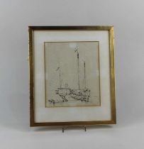 Manner of George Chinnery (1774-1852), ink sketch of a Chinese junk, unsigned, verso inscribed and
