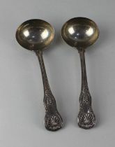 A pair of William IV silver sauce ladles Kings pattern handles, London 1833, 5.7oz, 18cm