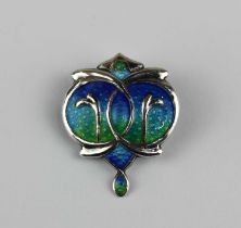 A Marples & Beasley silver and blue/green enamelled Art Nouveau brooch, Birmingham 1908