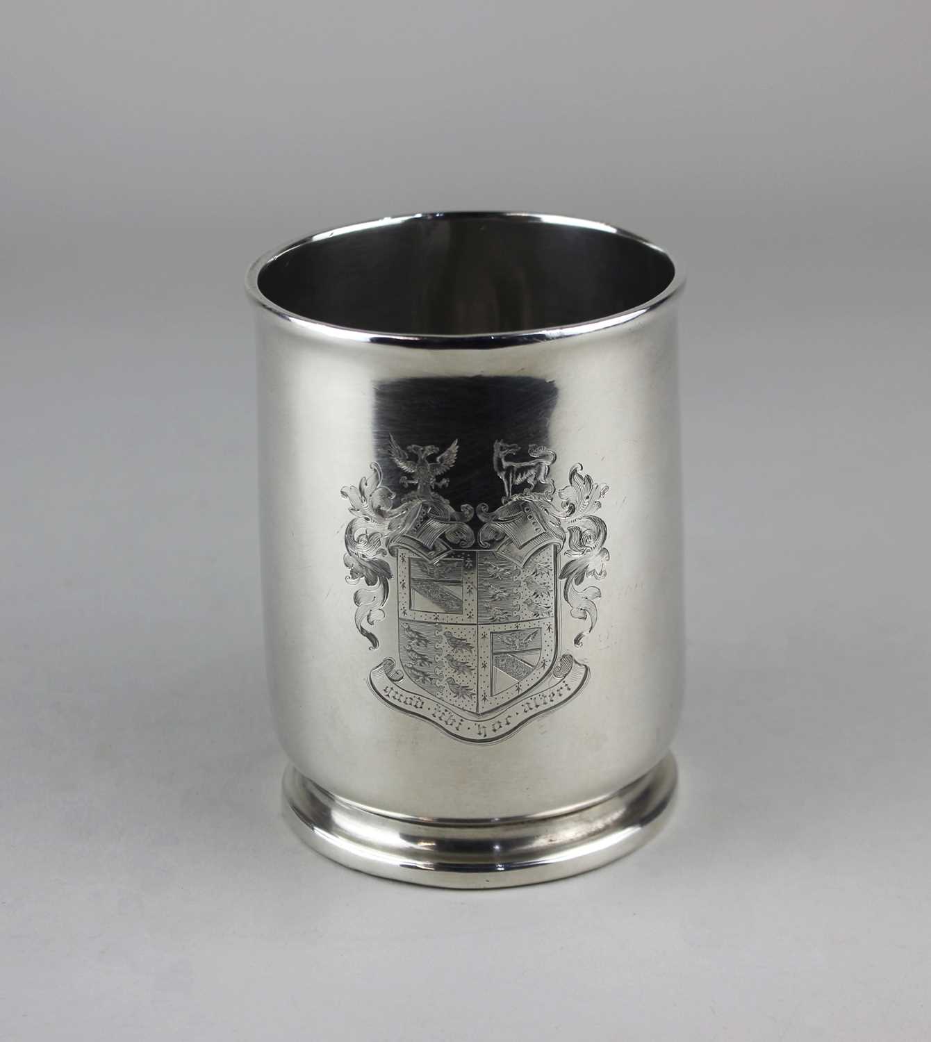A George I Britannia Standard silver mug, with a scrolled handle, the body later engraved with a - Image 2 of 2