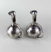 A pair of Greek 925 silver jugs globular form with slender spout 14cm high, 12.3oz