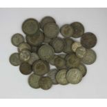 A small collection of pre 1947 half crowns, shillings, two shillings, sixpences, and other coins (