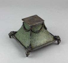 An Edwardian silver mounted shagreen inkwell by Samuel Jacob, in the neoclassical revival taste,