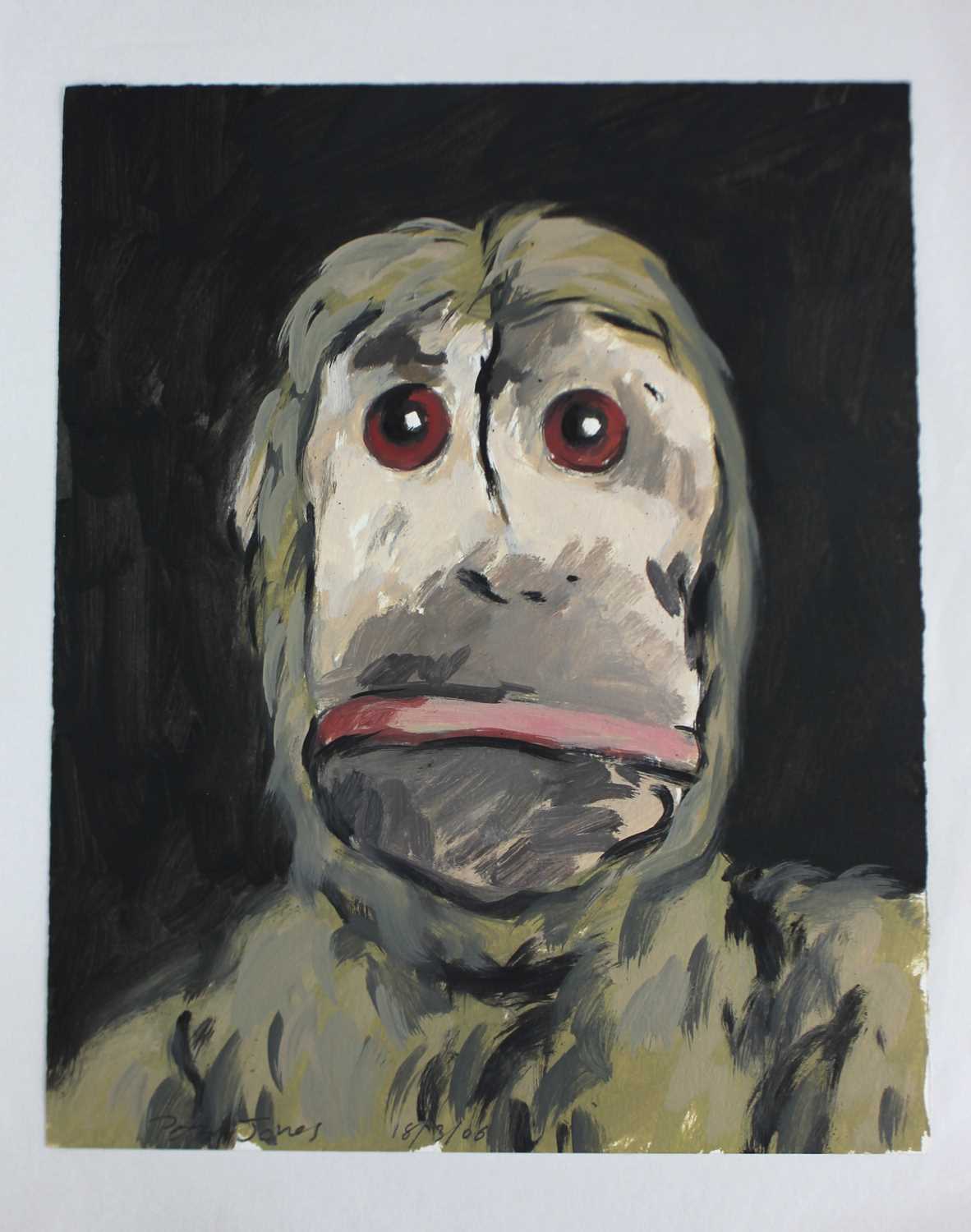 Peter Jones (b 1968), Monkey, oil on paper, dated 18/3/06 and signed in pencil, 25.5cm by 20.5cm,