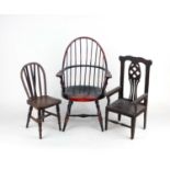 Three miniature models of chairs to include a Windsor chair 38cm high and a Chippendale style carver