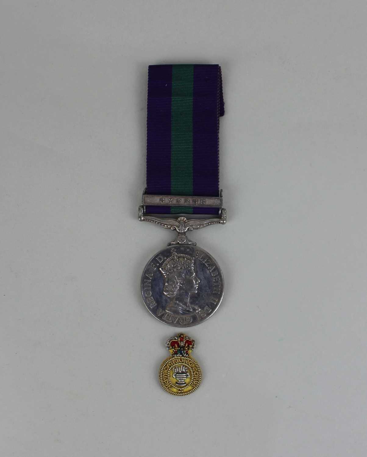 An Elizabeth II General Service medal with Cyprus bar awarded to 23323886 Pte. K Ridgway ACC and