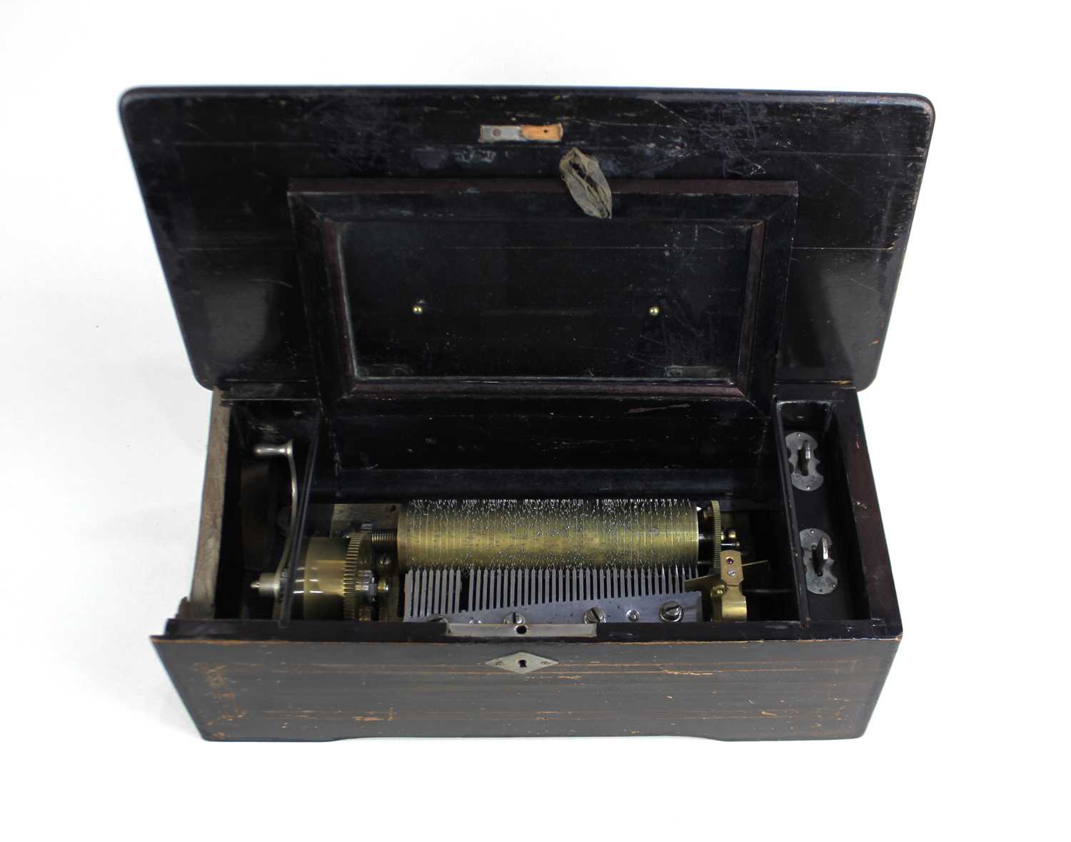 A small Swiss music box with 6 inch brass cylinder in inlaid rosewood case (a/f side panel - Image 2 of 3