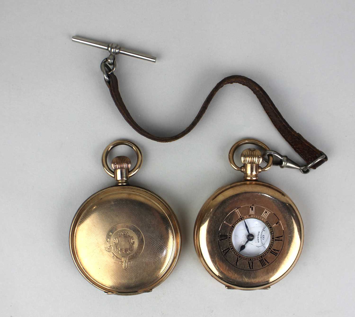 A Zenith gilt metal half hunter pocket watch, presentation engraving to inner case dated 1930, and a - Image 2 of 2