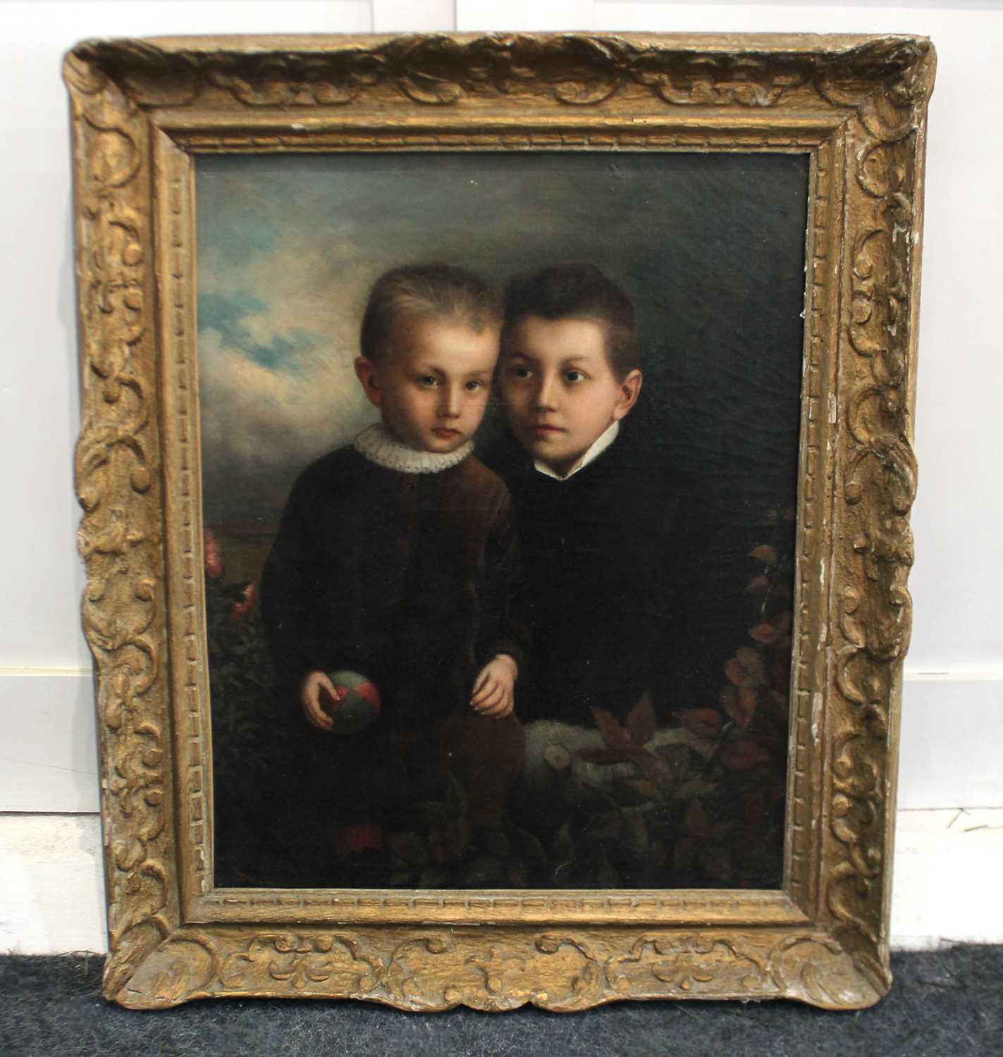 C Rollott (19th century), portrait of two boys, oil on canvas, indistinctly signed and dated 1887,