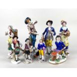 A collection of eight 19th century porcelain figures, each with painted gold anchor mark, to include