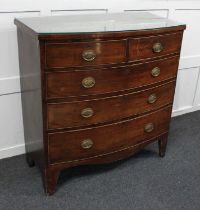 A Victorian mahogany bowfront chest of two short over two long drawers on bracket feet 101cm