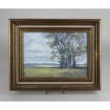 Norman Battershill, Fields and elms, oil on board, signed, verso inscribed, 17cm by 24.5cm