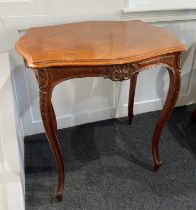 A French style side table with quarter veneered shaped rectangular top, on cabriole legs, 71cm