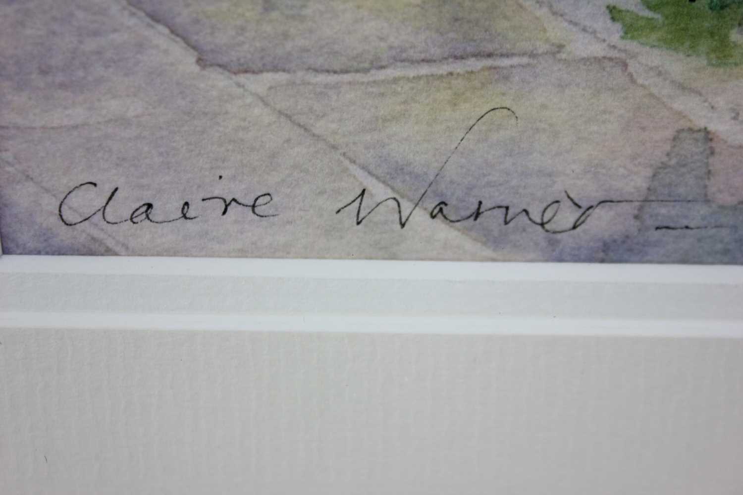 Claire Warner (20th century British) rainy promenade, watercolour, signed in pencil, 32cm by 22cm - Image 2 of 2