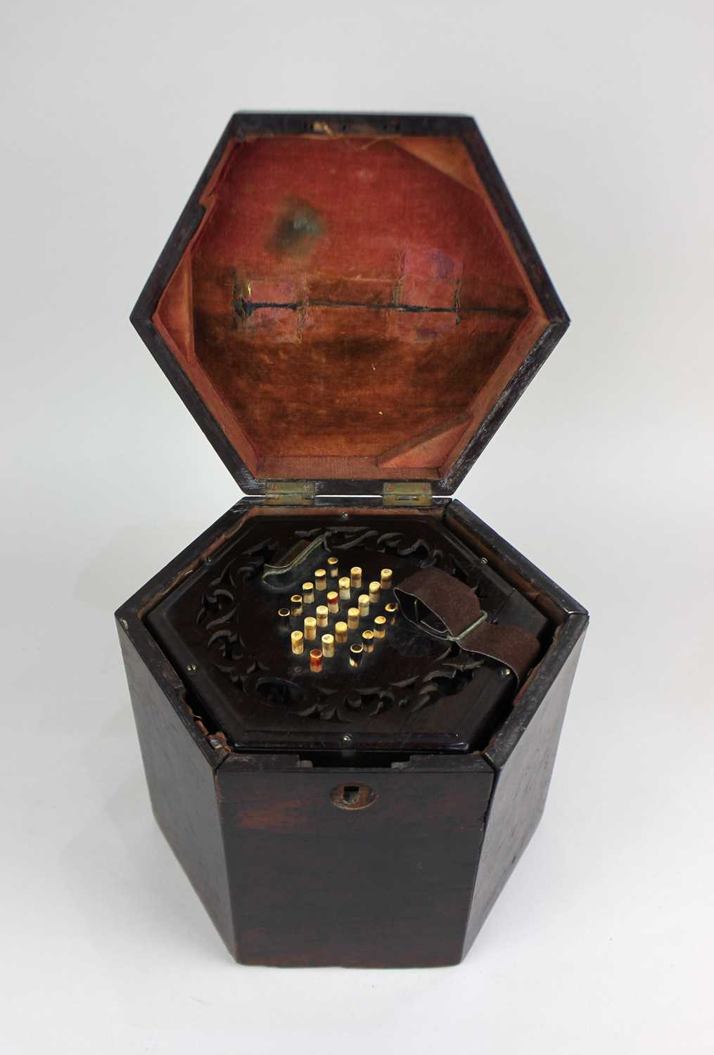 A 19th century forty eight button concertina in the manner of Wheatstone, with fretwork decorated - Image 2 of 2