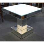 A vintage Art Deco design mirrored side/cocktail table the bevelled square top raised on a