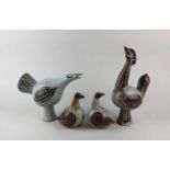 William Ruscoe (1904-1990), a collection of four studio pottery birds comprising two doves and two