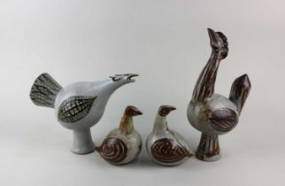 William Ruscoe (1904-1990), a collection of four studio pottery birds comprising two doves and two