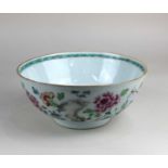 A Chinese porcelain bowl with floral decoration, green decorative border to rim 19cm diameter (a/f)