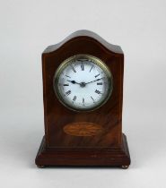A small Edwardian mahogany mantle clock the circular enamel dial with Roman numerals 16.5cm high