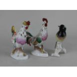 A porcelain pair of cockerel and hen with gilt highlights 14cm and a Karl Ens porcelain model of a