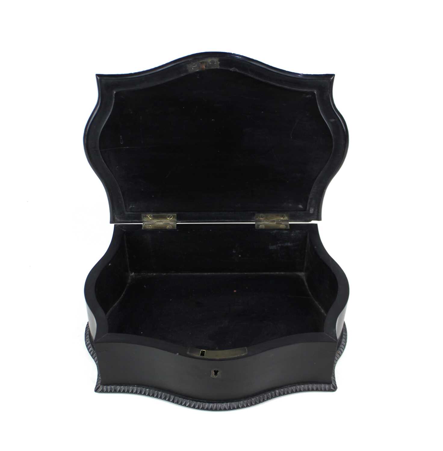 An ebonised wooden box possibly Anglo-Indian, with floral carved lid 30cm (a/f) - Image 2 of 2