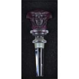 A Versace Rosenthal crystal 'Medusa' wine bottle stopper with frosted amethyst glass head 12.5cm,