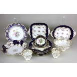 A collection of Coalport blue and gilt porcelain tableware and other Victorian china to include a