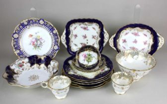 A collection of Coalport blue and gilt porcelain tableware and other Victorian china to include a