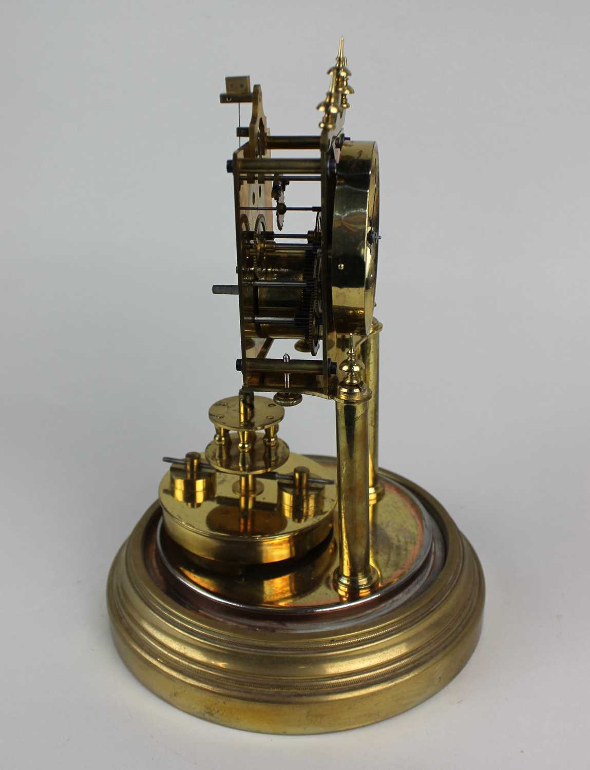 A gilt metal anniversary mantle clock under a glass dome on circular base, 29cm - Image 6 of 6