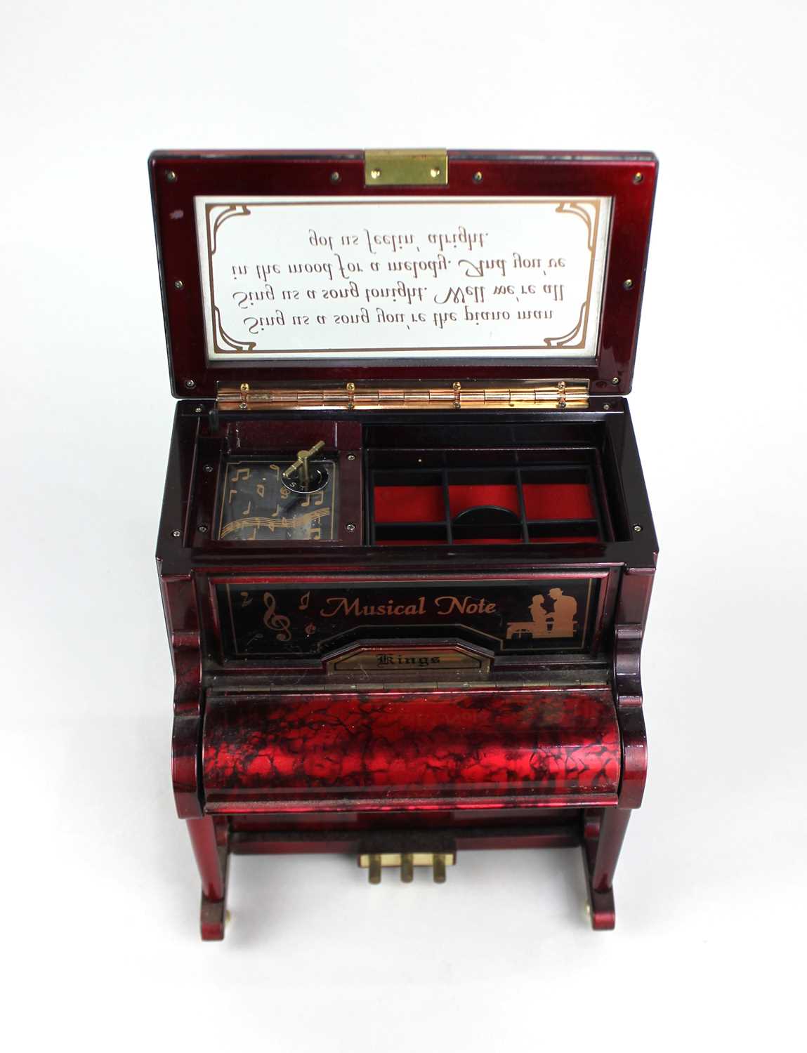 A novelty musical jewellery box modelled a piano clockwork mechanism with sliding trays and flip - Image 3 of 3