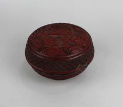 A Chinese cinnabar lacquer box and cover decorated with figures in a landscape 15cm (a/f)