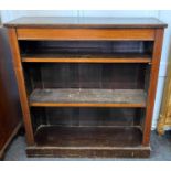 An Edwardian mahogany inlaid open bookcase with two adjustable shelves on plinth base 98cm by 89cm