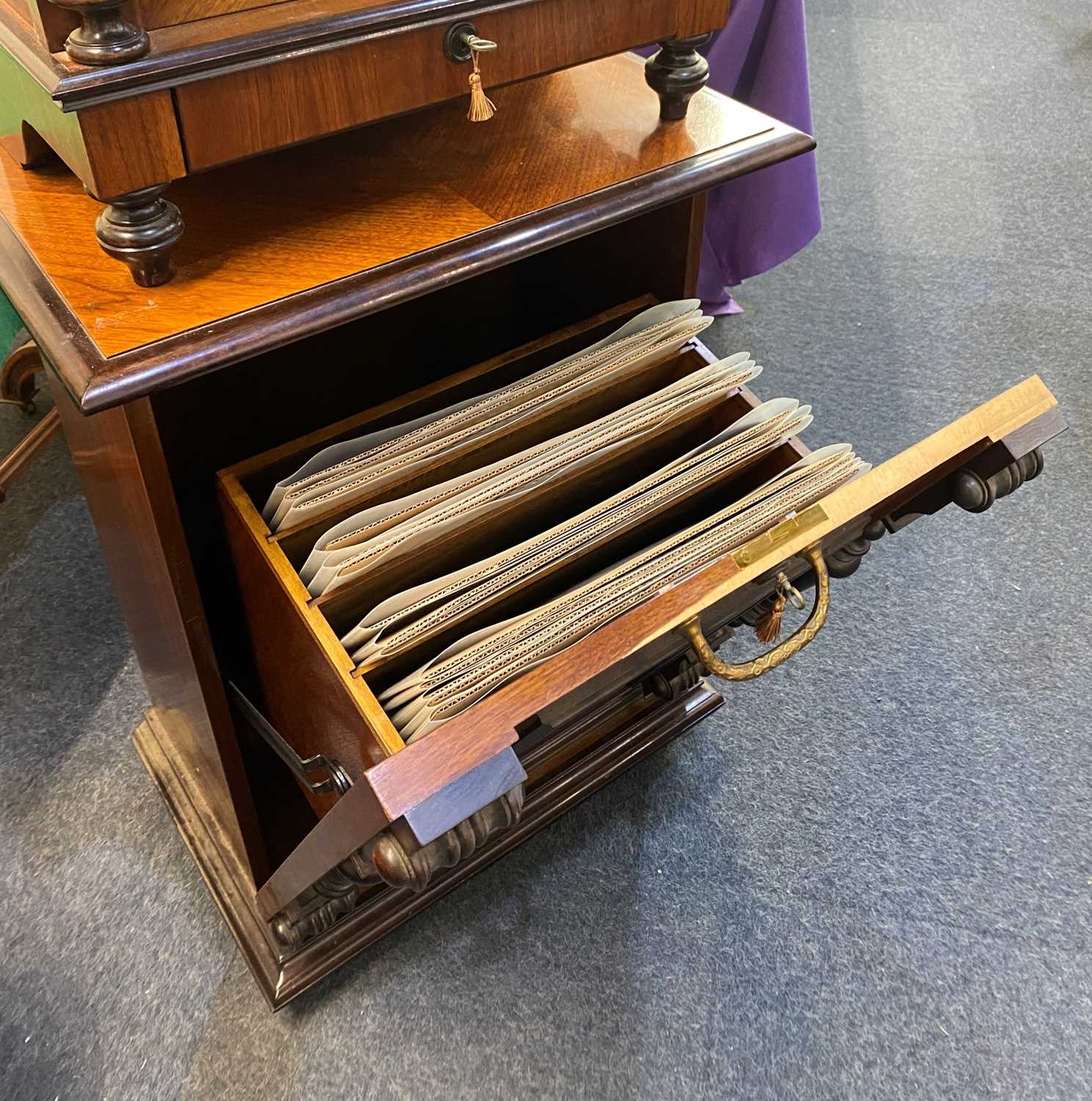 A recently restored German upright Polyphon with coin operation in walnut case, on matching - Image 3 of 3