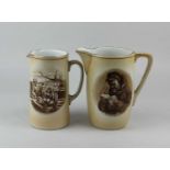 Two First World War Grimwades 'Bruce Bairnsfather' ceramic jugs tallest 17.5cm high