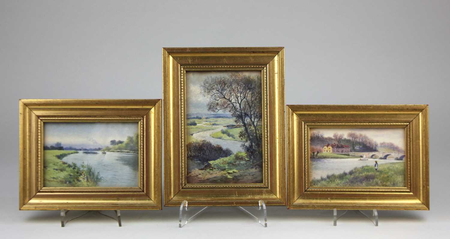 Claude Hamilton Rowbotham (1864-1949), three small watercolours of river views, all signed and dated