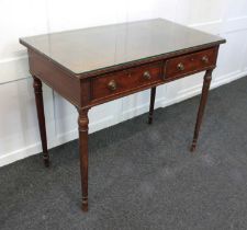 A mahogany rectangular side table the rectangular top with moulded edge above two drawers on