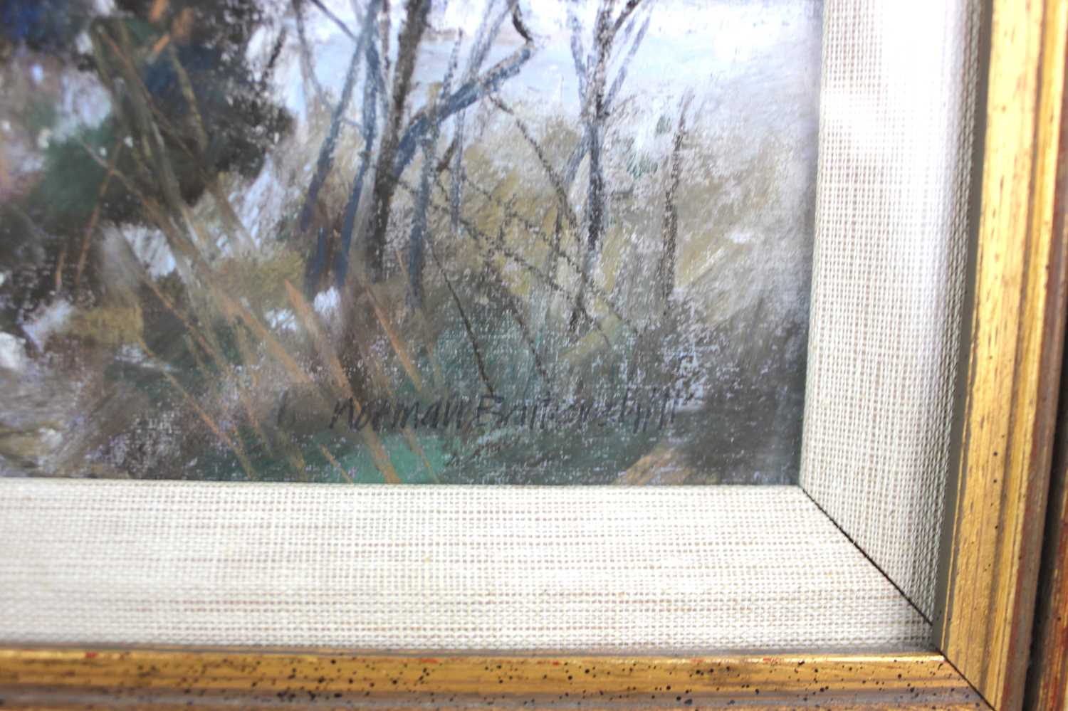 Norman Battershill, snow covered rural landscape view of farm buildings down a country track, ' - Image 2 of 3