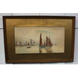 W Fox, maritime scene of boats sailing off a shoreline, watercolour, signed, 25cm by 46cm