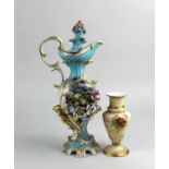 A 19th century porcelain flask and stopper, probably Derby, with floral encrusted decoration on