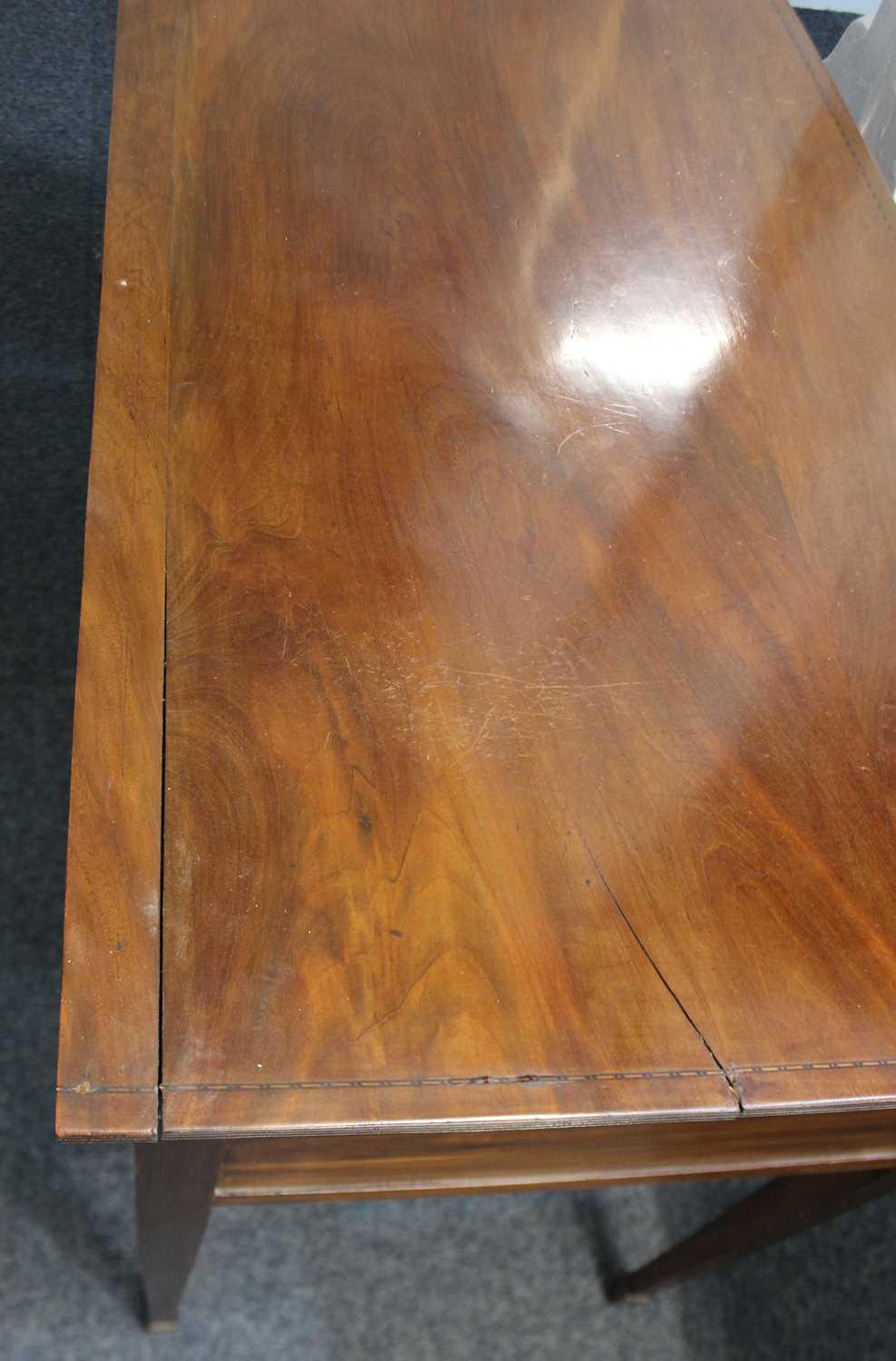 An Edwardian mahogany bowfront desk with an arrangement of three drawers on square tapered legs to - Image 2 of 2