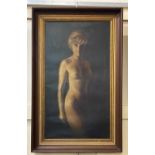 Ken Howes (20th century), standing female nude, oil on canvas, signed, 57cm by 31cm