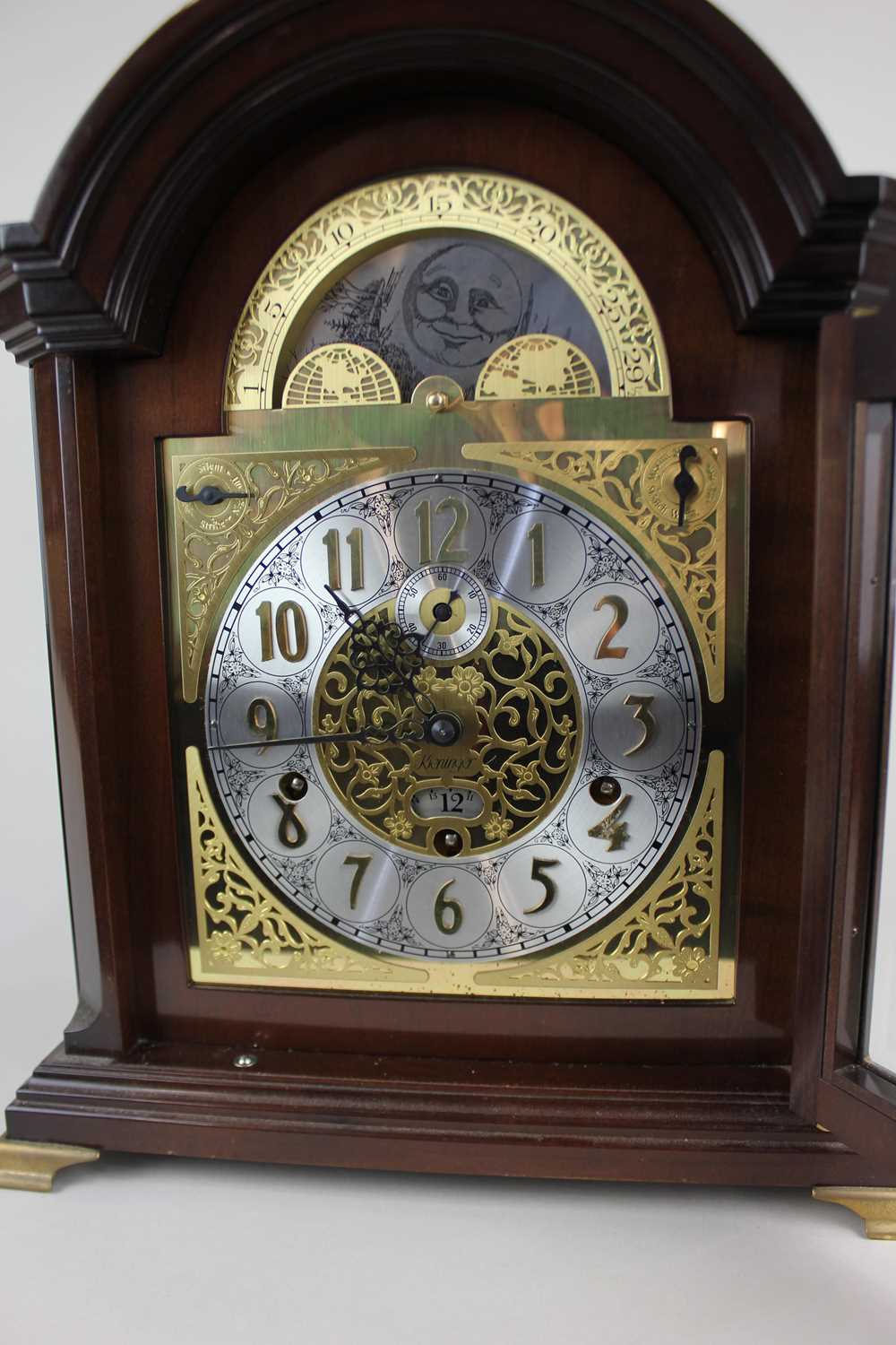 A Kieninger mahogany mantle clock with moon phases, seconds dial, calendar aperture with eight - Image 2 of 6