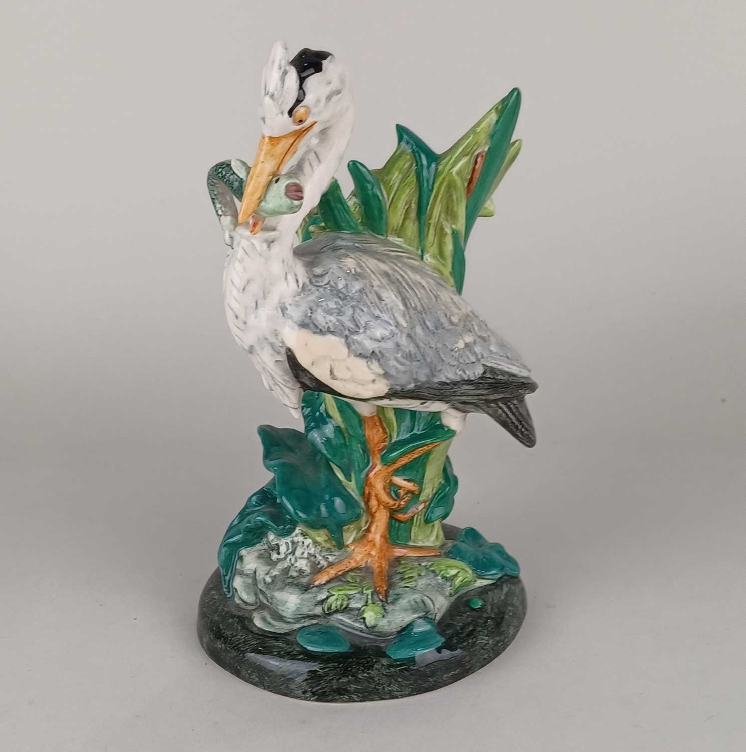 A Minton in Miniature limited edition figure of a heron and pike 19cm high, number 39 of 1793,